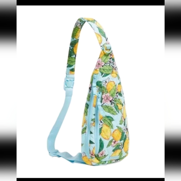 Vera Bradley Blue And Yellow Lighten Up Essentials Lemon Grove Sling Bag - Picture 1 of 11